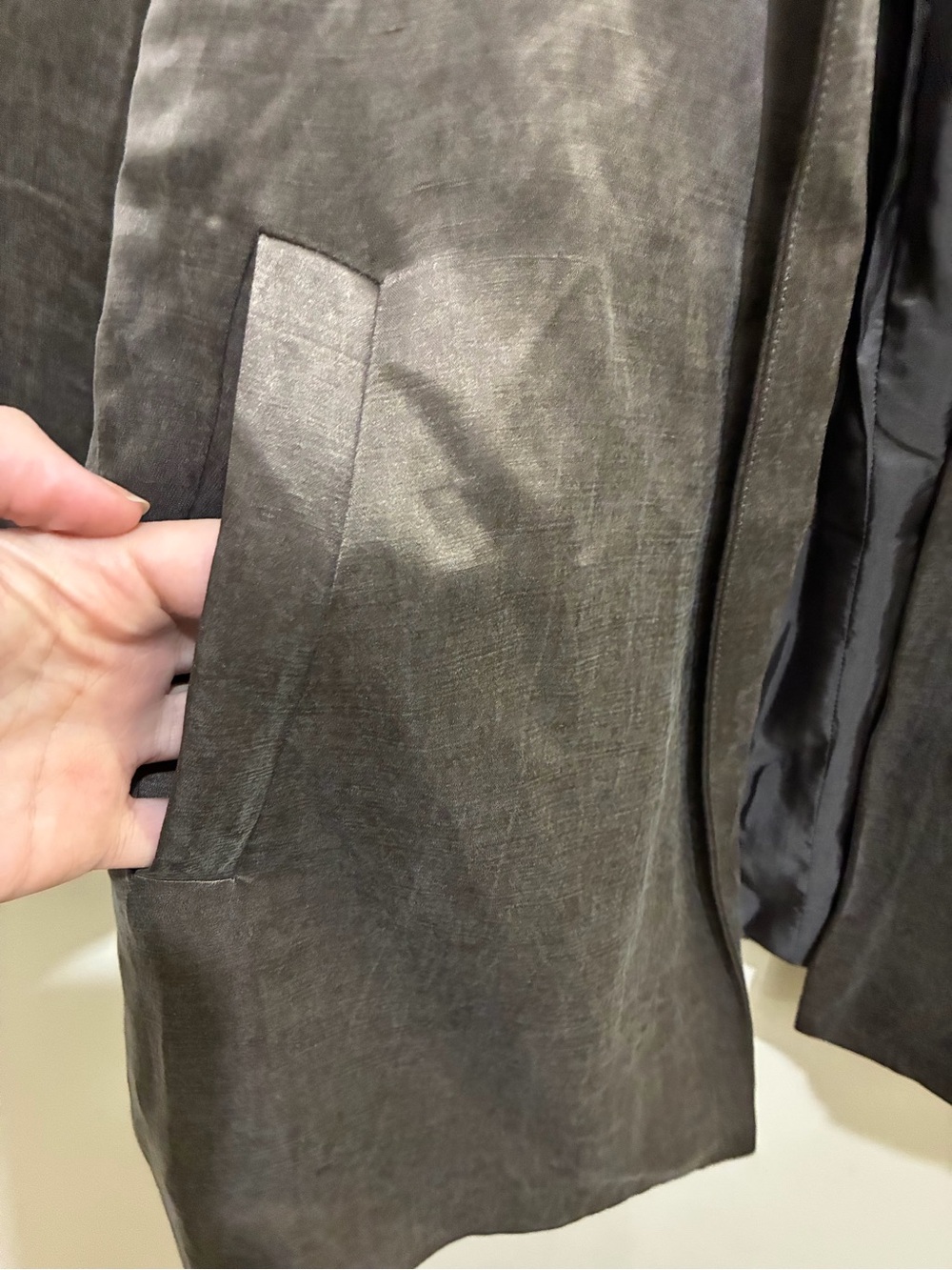 Eileen Fisher Linen Silk Blend Loose Open Blazer Size Small Brown Grey Taupe - Picture 9 of 11
